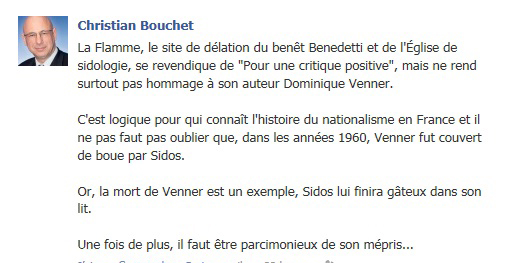 Bouchet profite de l'hommage rendu à Venner pour régler ses comptes avec l'Œuvre Française