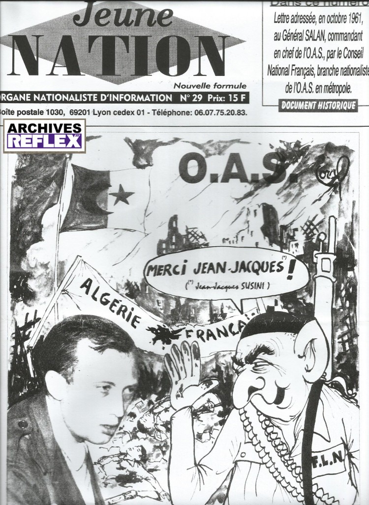 Février 97, couverture de Jeune Nation montrant plus de 30 ans après que l'OF a la rancune tenace !